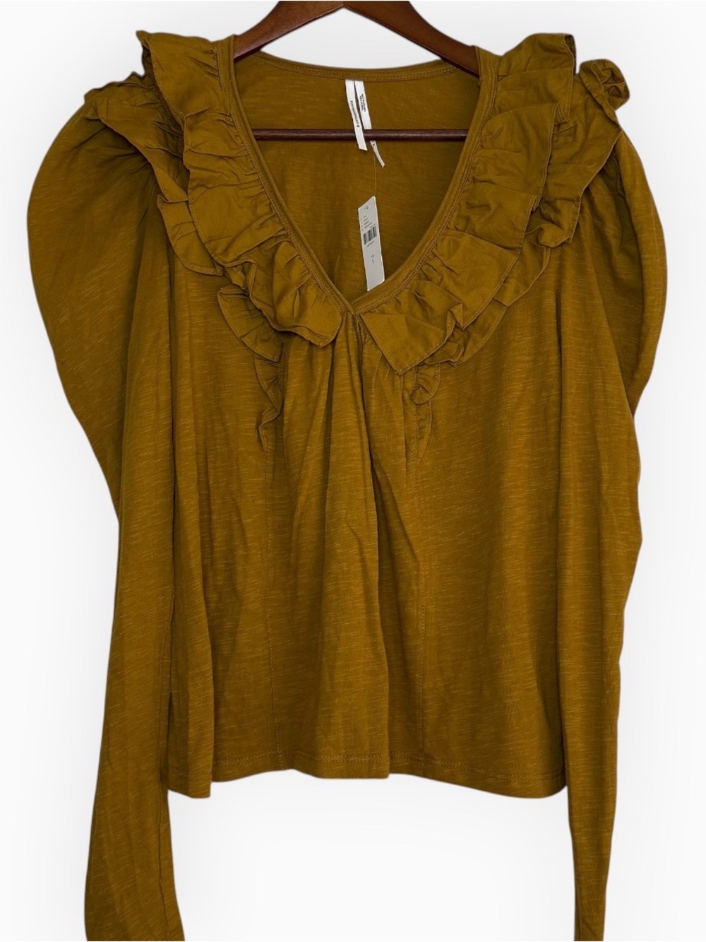 Anthropologie Mustard Yellow Ruffle Puff Sleeve Blouse Top Holly Cotton NWT S - Picture 2 of 7